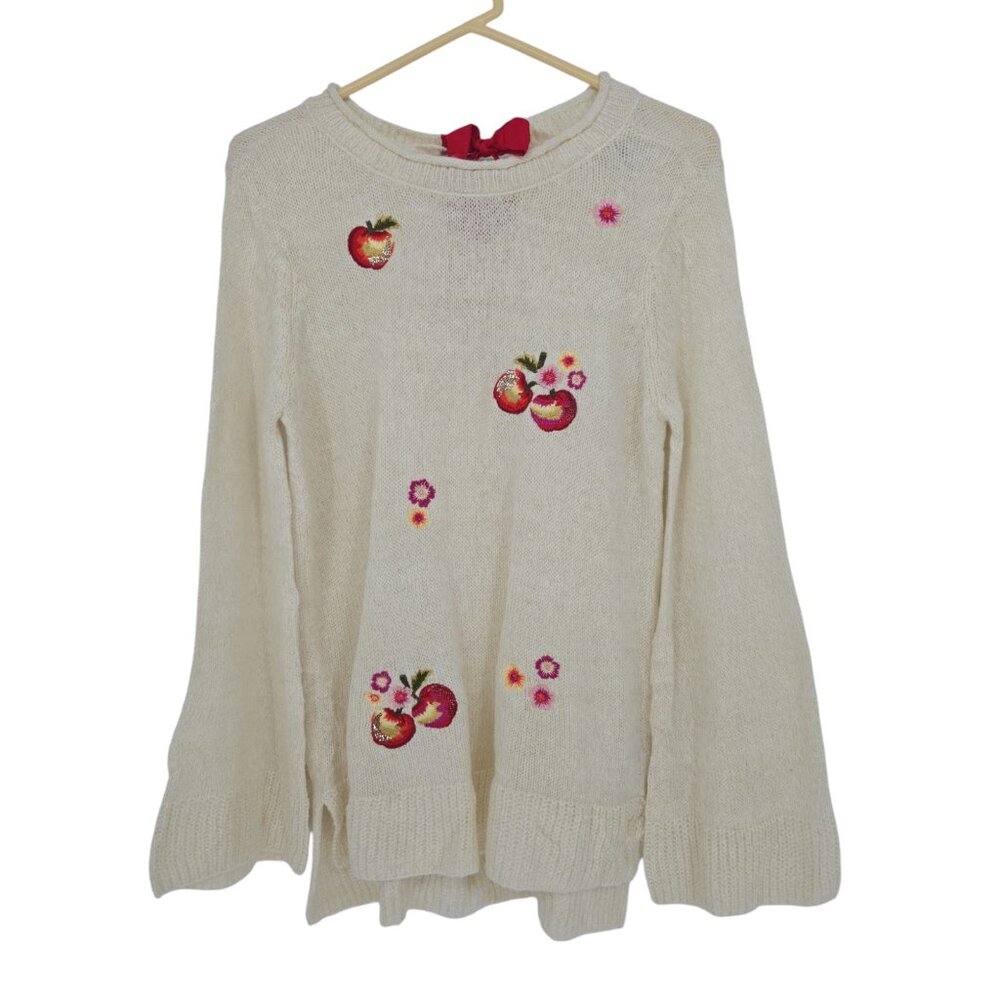 LC Lauren Conrad Size Medium Cream Disney Snow White Embroidered Apples Sweater